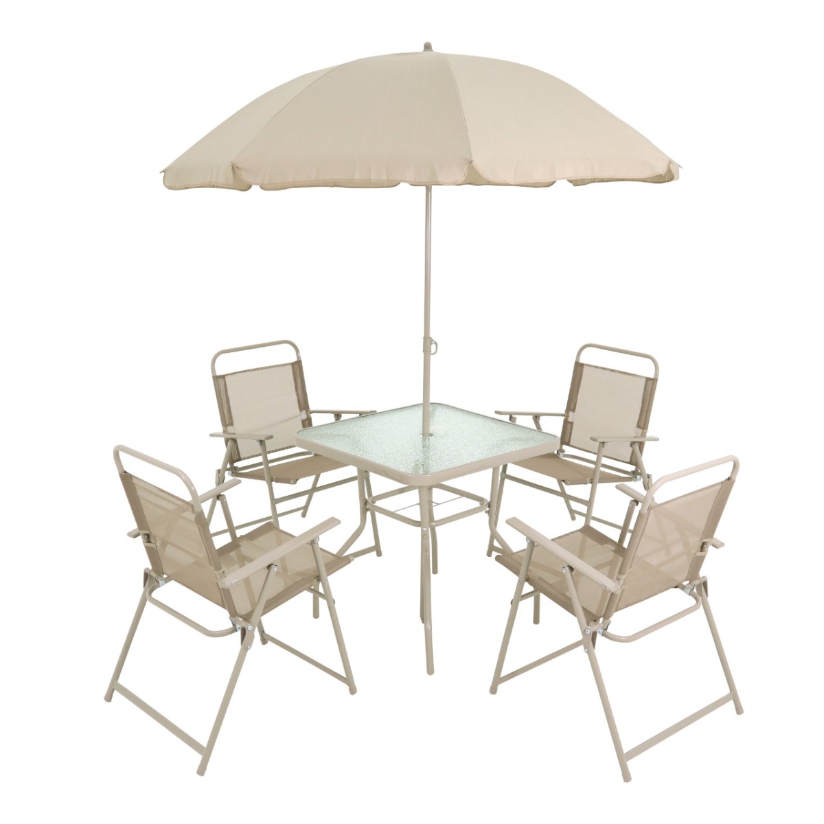 Conjunto Miami Para Jardim Com Ombrelone Mesa e Cadeiras Bege BEL